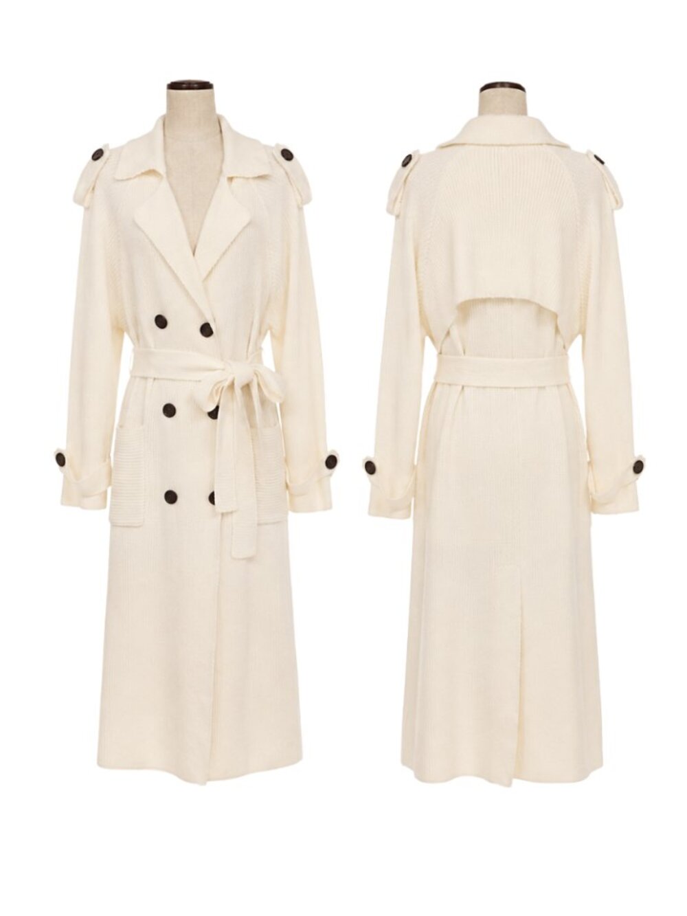 Chic Ivory Belted Double-breasted Knit Coatigan Cardigan Trench Coat. Sz L. - Picture 11 of 11